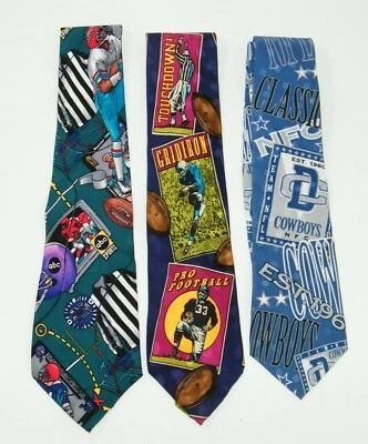 1994 NICOLE MILLER ABC SPORT FOOTBALL NECK TIE PLUS 2 OTHER TIES  - Изображение 1 из 4