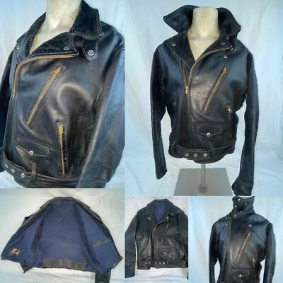 VTG 40S 50S MENS M KIT CARSON WOLF HORSEHIDE LEATHER MOTORCYCLE BIKER JACKET - Image 1 of 4
