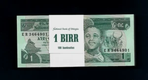 ETHIOPIA 1 BIRR P-41C 1969 1991 x 100 Pcs Lot BUNDLE BIRD COW DAM UNC MONEY NOTE - Picture 1 of 5