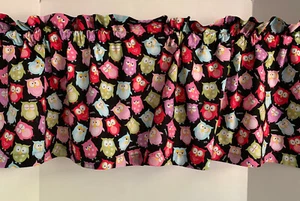 Valance Owls on Black Background Multi-Color Custom Made Window Treatment - Bild 1 von 7