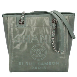 CHANEL Deauville Line Tote BagPM A66939 Calfskin Tote Bag green USED - Picture 1 of 9