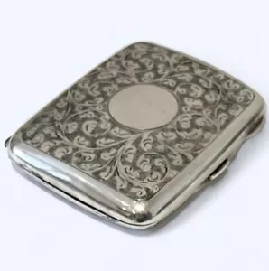 Antique Hallmarked Silver Ornate Small Cigarette Case 60g 1914 Birmingham NB250 - Picture 1 of 4