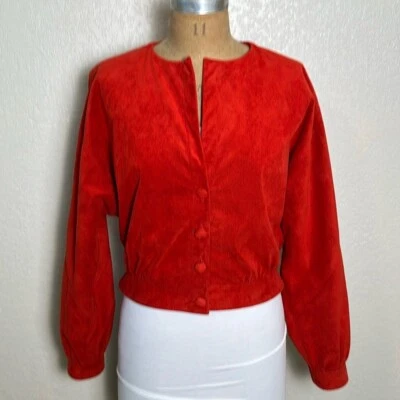 Chaqueta corta vintage Adolph Shuman para Lilli Ann de gamuza roja con botones S Foto 1 de 4