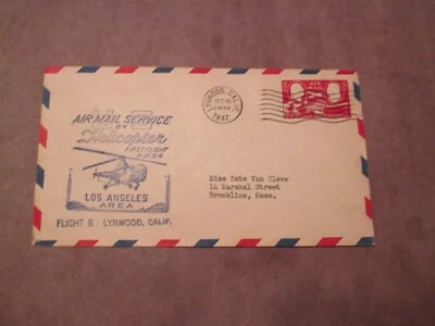 1947 U. S. AIR MAIL SERVICE BY HELICOPTER FIRST FLIGHT COVER LOS ANGELES AREA - Image 1 of 2
