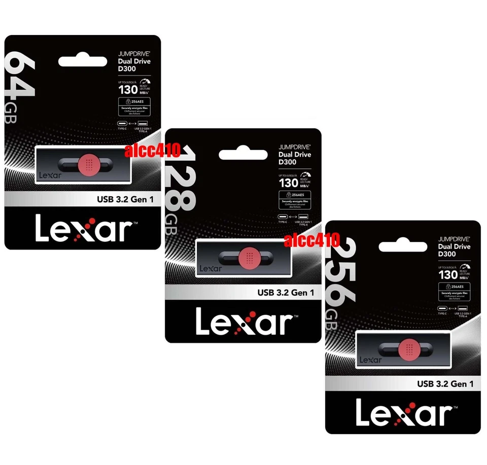 Lexar 64GB 128GB 256GB JumpDrive D300 USB3.2 Dual Type A & Type C USB Drive AU - Image 1 of 1
