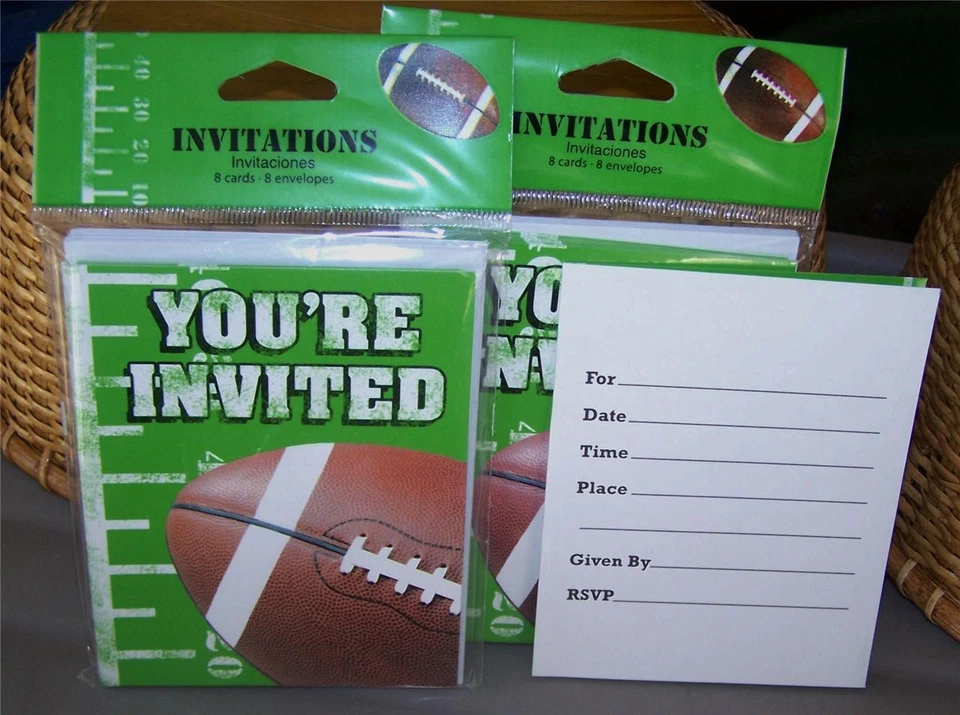 FOOTBALL Party Invitations Pkg of 8 Cards + Envelopes  ~~More Supplies Listed~~ - Image 1 of 1