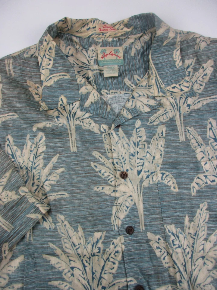Mens XXL Reyn Spooner shirt hawaiian linen blue palm - Image 1 of 4
