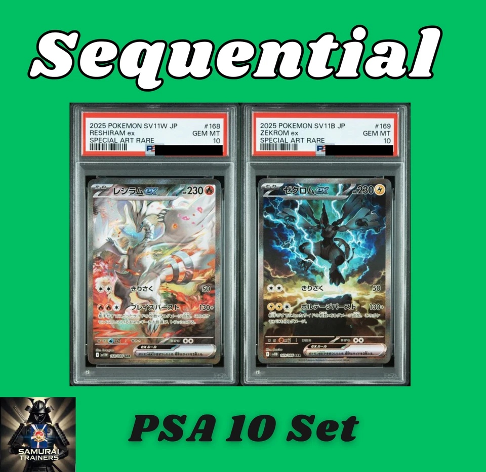 SEQ PSA 10 Reshiram Zekrom SAR Set 168 169/086 Black Bolt Pokemon Card Japan - Image 1 of 1