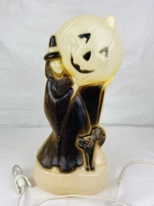 Vintage Halloween Blow Mold Witch Black Cat Pumpkin Decor General Foam Plastics - Picture 1 of 7