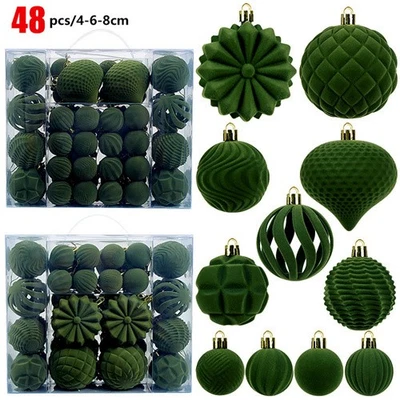 48PCS 8 / 6 / 4 CM Flocked Christmas Ball Plastic Xmas Baubles Scene Supplies - Image 1 of 4