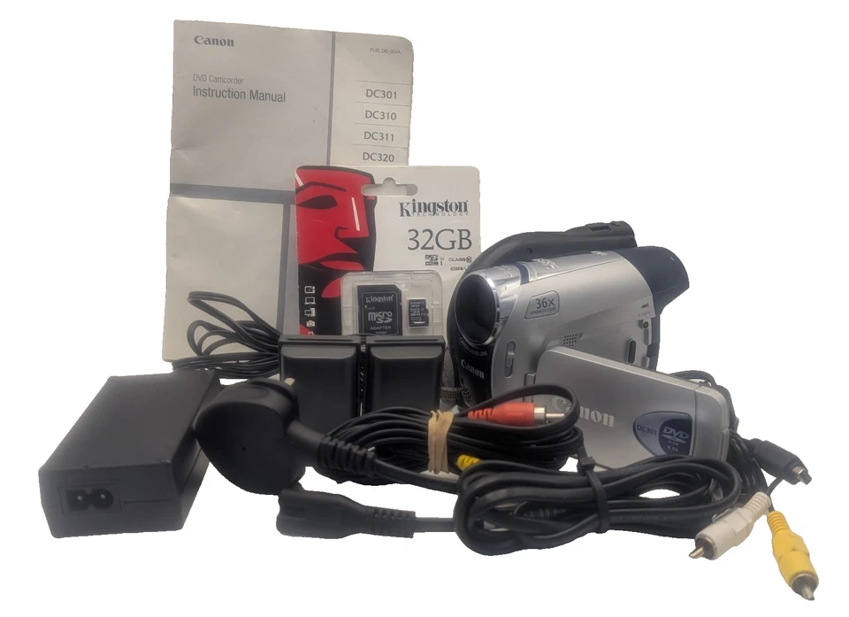 Canon DC301 DVD Digital Camcorder Batteries, Charger & Manual - Tested & Working - Image 1 of 4
