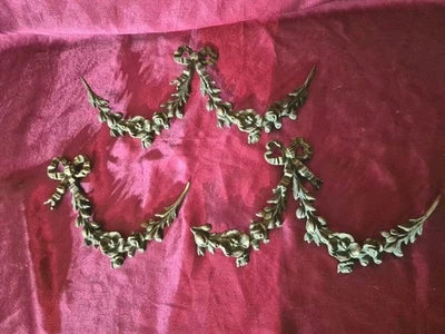 3 Anciens éléments décoration guirlande fleurie En Bronze lustre,incidents - Photo 1/4