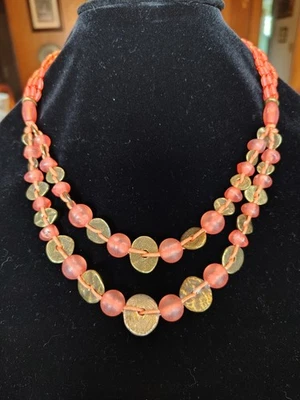 Coldwater Creek Naranja Esmerilado Cuentas Collar Multi Hilo Latón Disco Boho... Foto 1 de 4