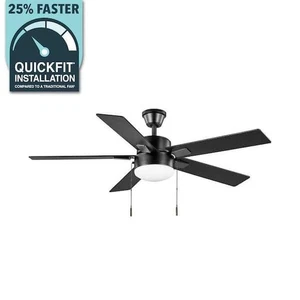 Hampton Bay 52 in Corwin Indoor/Outdoor Matte Black LED Ceiling Fan w/ Light Kit - Picture 1 of 13