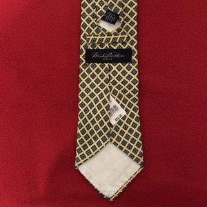 Corbata de seda Brooks Brothers Makers para hombre azul dorado XL patrón geométrico de lujo nueva con etiquetas - Imagen 1 de 4