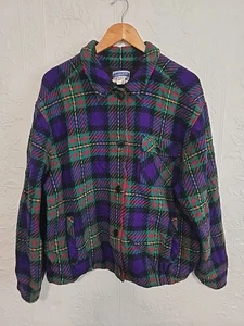 Vintage Pendleton Wool Jacket Women’s 2X Plaid Purple Green Red Made in USA - Picture 1 of 15