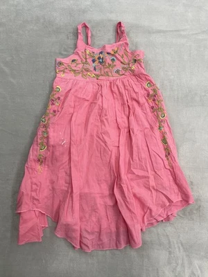 Mimi & Maggie Dress Girls Size 6 Pink Embroidered Floral Boho Handkerchief Hem - Image 1 of 4