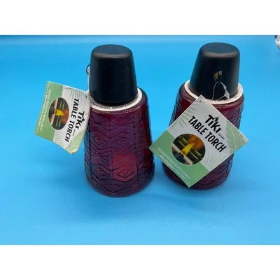 Tiki Table Torch Pair Red Glass Diamond Pattern Outdoor Decor NWT - Image 1 of 4