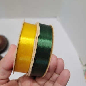 Menge 2: Vintage Sasheen Band 3M 5/8" Weihnachten grün & gold/gelb magische Schleife - Bild 1 von 9