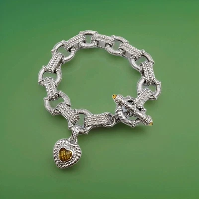 Pulsera Judith Ripka 925 Citrino Circonita cúbica Extraíble Corazón Dije Palanca 8" Foto 1 de 4
