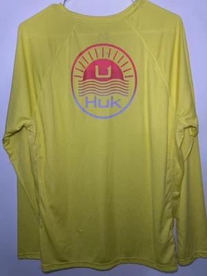 Camisa de manga larga Huk Performance amarilla talla XL para mujer Foto 1 de 4