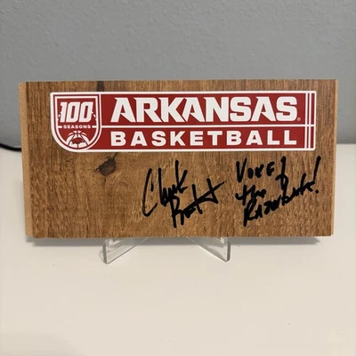 Arkansas Razorbacks Basketball Chuck Barrett Signed Auto 100 Seasons Floorboard - Image 1 of 3