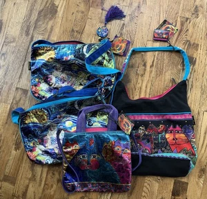 Lot of 4 - Laurel Burch Mermaid and Cat Tote Bags/ Purses - Picture 1 of 15