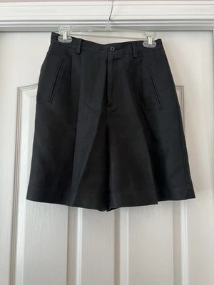 Vintage Liz Claiborne Women's Sz 8 High Waist Black Bermuda Shorts Linen Golf - Image 1 of 4