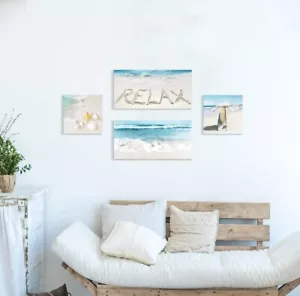 Strandbild Meer Wandkunst: Seesterne und Muschelmalerei Leinwand - Bild 1 von 6