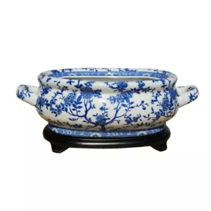 Beautiful Blue and White Floral Porcelain Foot Bath w Stand - Picture 1 of 1