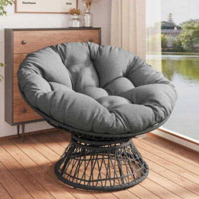 Silla ergonómica de mimbre 41,5" Sillón giratorio 360° con cojín de tela Cloud Foto 1 de 4