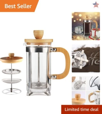 Pequeña cafetera/tetera de prensa francesa - Capacidad 12 oz - Filtro de acero inoxidable Foto 1 de 4