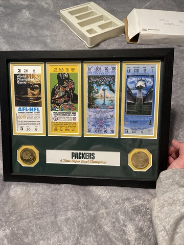 Green Bay Packers Super Bowl COA 4-time Champions Tickets Commemorative Plaque Cover