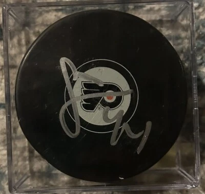 Disco con cubo autógrafo firmado a mano por Chris Stewart Philadelphia Flyers Foto 1 de 2