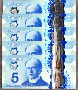 SET Banknote - 2013 Canada $5 Five Dollar Polymer P106e Lane/Macklem UNC #INK - Picture 1 of 7