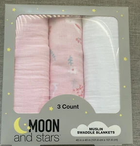 3 PACK Moon and Stars Muslin Blanket Swaddles 40x40” - Picture 1 of 1