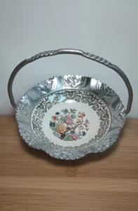 Vintage 1950's Farber & Shlevin Inc Porcelain And Hammered Aluminum Candy Dish - Picture 1 of 9