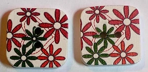 2 Flower Sewing Buttons Crafting Square Wood 2 Hole 7/8" - Picture 1 of 3