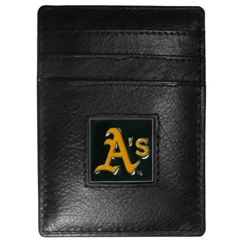 Oakland A's Athletics MLB Fine Grain Leather Cardholder Money Clip Wallet, Boxed Cover