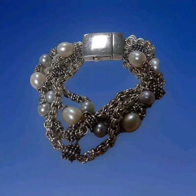 QVC Michael Dawkins Sterling Silver Rondel 7.25" Freshwater Pearl Bracelet - Image 1 of 2