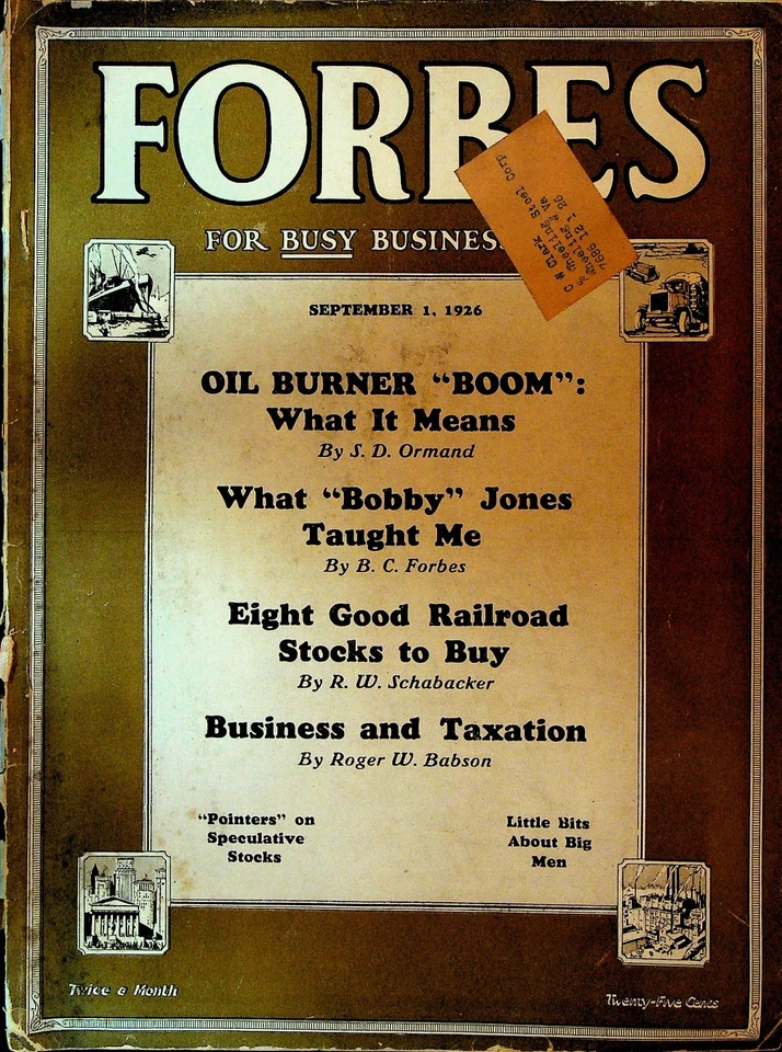 Forbes Magazine September 1 1926 Bobby Jones Golf Railroad Stocks - Image 1 of 4