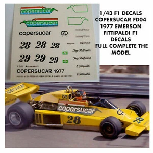 decalcomanies calcas 1:43 slot f1 GP copersucar fd04 1977 Emerson Fittipaldi - Picture 1 of 1