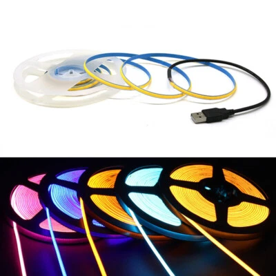 5V USB 4mm LED Strip COB Light for Game Desk Computer PC Decor 320LEDs/m Strips - Image 1 of 4