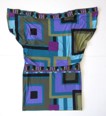 Vestido túnica Muse verde púrpura negro geométrico elástico cuadrado imperio vaina 14 Foto 1 de 4