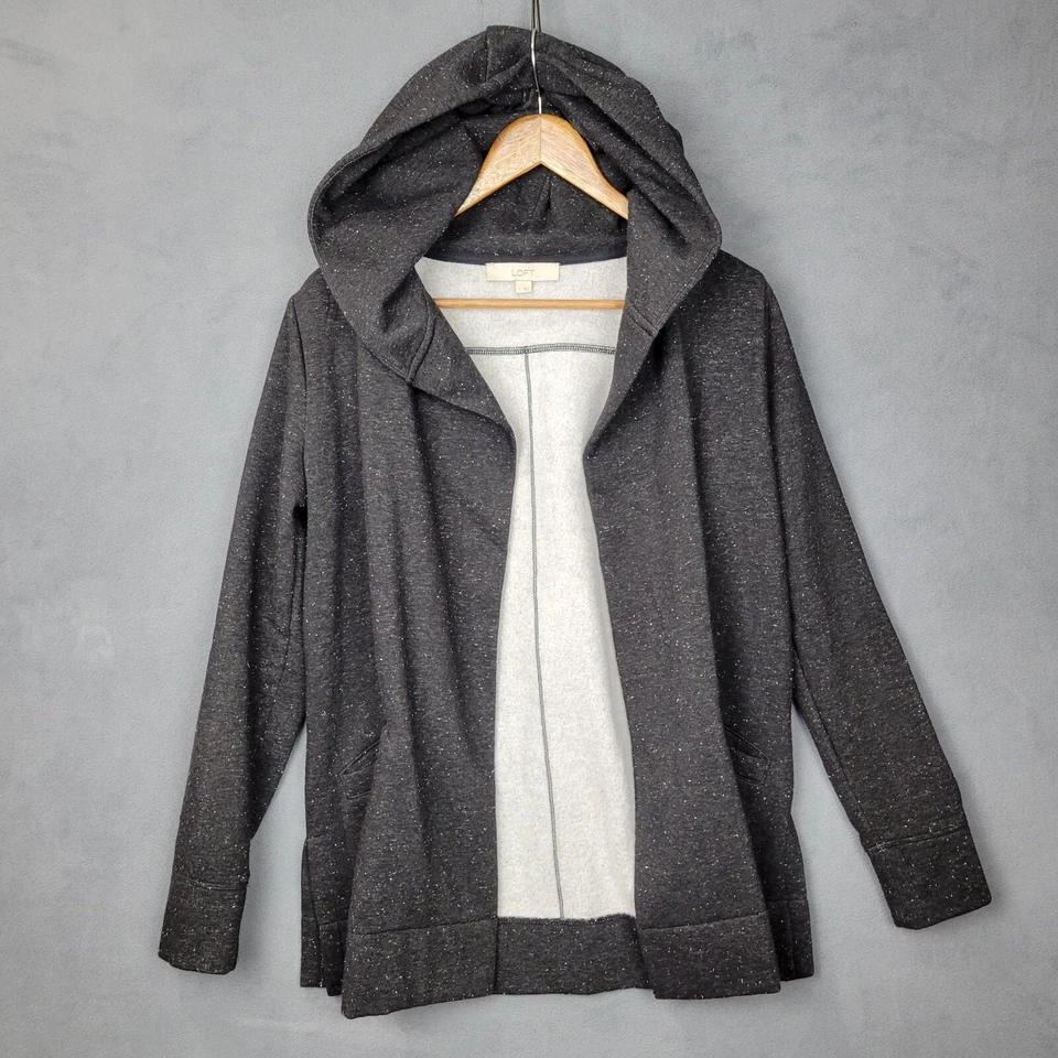 Loft Sweatshirt Women Small Dark Gray Cotton Fleece Lined Pockets Hooded Outdoor - Image 1 of 4