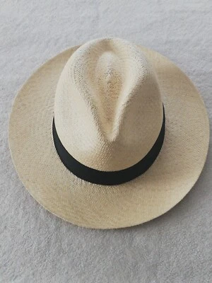 SOMBRERO ECUADOR GENUINO "SOMBRERO PANAMÁ" 100% PAJA TOQUILLA MEDIANO 58cm CLÁSICO BEIGE Foto 1 de 4