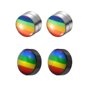 2pcs Stainless Steel LGBT Rainbow Magnetic Stud Earrings Gay Pride Jewelry - Picture 1 of 15