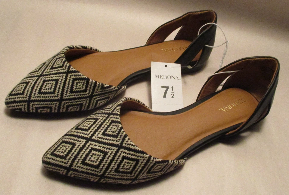 Nuevo con etiquetas Merona Celina Mujer 7.5M Negro/Natural Recorte Geométrico Punta Plana Foto 1 de 4