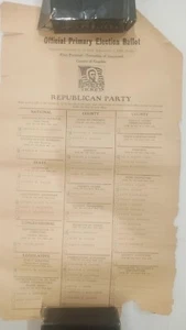 Boleta oficial de las primarias republicanas de 1928 Ironwood, condado de Gogebic llenada - Imagen 1 de 10