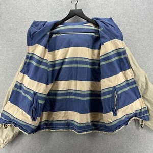 L.L. Bean Coat Mens Size Large Reversible Beige Blue Striped Hooded Zip VTG 90s - Picture 1 of 13